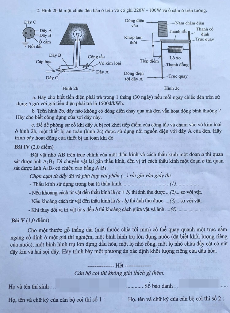 Đề môn Vật Lý thi vào lớp 10 trường chuyên của Hà Nội - 2