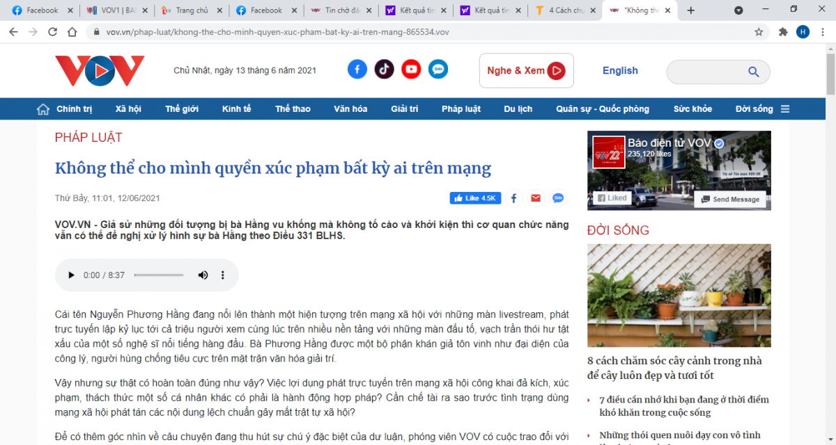Bài viết đăng tải trên Báo Điện tử VOV ngày 12/6/2021